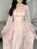 Women Elegant Solid Ruffles Fairy Dresses Korean Fashion Slim Wasit A Line Midi Dress Autumn Princess Party Vestidos New