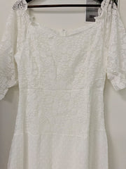 White Floral Print Dress Women Summer Elegant Puff Sleeve Slash Neck Dress Lace Stitching Slim Party Prom Wedding Long Dresses