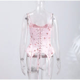 Pbong  Club Printed Fish-bone Corset Women's Sexy Sleeveless Back Lace-up Waist-cinching Female Tank Tops Lady Summer Outwear New