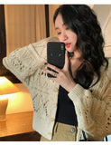 Long Sleeve Pointelle Knit Top Women Sweater Cardigan Sheer Button-up Sweater Jacket blusas para mujer Vacation Boho Outfit