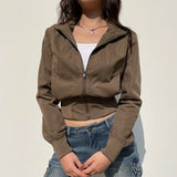 Casual Long Sleeves Pockets Cargo Coats Vintage Solid Slim Jackets Y2K Fashion Streetwear Aesthetic Zip Up Clothes