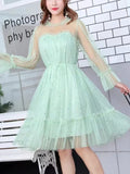 New Female O-neck Stars Sequined Mesh Shiny Fairy Dress Women Elegant Bling Gauze Princess Puff Dresses Vestidos De Fiesta