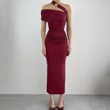 Pbong  Sexy Backless Shoulder Maxi Dress for Women Summer Dresses New Skinny High Waist Solid Neck Hanging Dress Woman Clothing