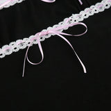 Black Bow Lace Trim Frill A-Line Dress