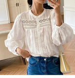 Elegant Pretty  Blouses Shirts Women Tops Floral Whole Piece Embroidery Long Sleeve O Neck Boho 100% Cotton Blouse Shirt Autumn