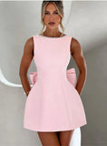 Elegant Pearl Bow Backless Sexy Mini Dress Women's Luxury Party Short Dresses White Black Pink Birthday Evening Wedding Summer