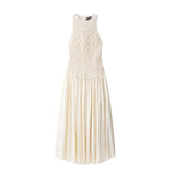 Fashion Simple Design Patchwork Long Dress New Sleeveless A-line Pleat Elegant Chic Summer Dress Streetwear Female Clothing