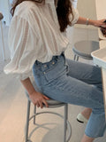Pbong  White Blouse Women Temperament Korean Tops Stand Neck Long Sleeve Autumn Shirts Hollow Out Loose Blouses