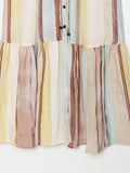 Pbong  Vertical Stripe Shirt Dress Button Front Short Sleeve Drawstring Waist Tiered Hem Long  Summer Resort Lady Casual Vestido