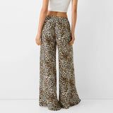 Fashion Vintage Leopard Print Wide-leg Pants Women Casual High-waisted Trouser Spring Summer Office Lady Clothes Streetwear