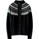 Fair Isle Knit Sweater Cardigan Women Cozy Stand Collar Button Front Sweater Jacket Teen-Girl Fall Winter Vintage Chic Outfit