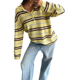Pbong  Fall Winter Sweaters y2k Women Clothes Striped Long Sleeve Loose Fit Knitted Pullover Tops 2000s Clothing Streetwear