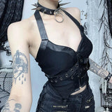 Dark Gothic Vintage Bandage Vest Women Harajuku Punk grunge halter corset camis Emo Alternative Streetwear rave outfit