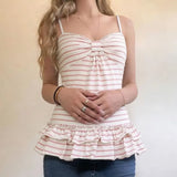Pbong  2000s Japan Harajuku Hot Girl Slim Tanks Y2k American Vintage Sexy Striped Camis Summer Korean Fashion Sweet Sleeveless Top Chic