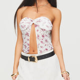 y2k Tube Tops Women Summer Clothes Flower Print Off Shoulder Strapless Front Slit Bandeau 2000s Clothing Streetwear