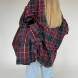 Pbong  Versatile Lapel Loose-Fit Amazon Cross-Border Vintage Shirt Plaid Long Sleeve Women's Style Shirt Spring Season
