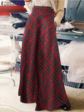 Vintage Plaid Checked Long Skirts Women Autumn High Waist Party Maxi Skirt Fashion Christmas Clothes Holiday Faldas Saia