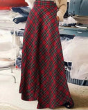 Vintage Plaid Checked Long Skirts Women Autumn High Waist Party Maxi Skirt Fashion Christmas Clothes Holiday Faldas Saia