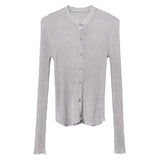 Pbong  Spring Thin Knit Sweater Slightly Transparent Mysterious Buttons Cardigan V-neck Sexy Sun Protection Shirts Korean Slim Elegant