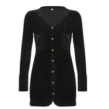 Black Velvet V-Neck Evening Party Short Dress