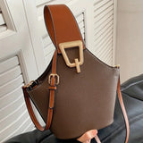 Pbong  Elegant White Pebbled Bucket Bag with Brown Accents, Convertible Crossbody or Top Handle Shoulder Bag for Women Daily Casual