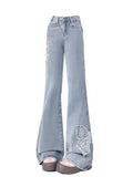 Women Dark Academia Low Rise 2000s Y2k Japanese Denim Pants Harajuku Bell Bottoms Long Trousers 2000s Flare Jean Gyaru Harajuku