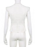 y2k White Crop Top Button Ruffle Trim Tie up Short Sleeve T Shirt Women Fairycore Balletcore Chic Tee Summer Korean 90s Clothes
