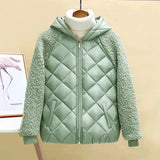 Thin light Down Cotton Jacket Female Short Coat Autumn Winter Women's  New Hooded Loose Lmitation Lamb Wool Cotton Jacket