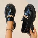 Pbong  Loafers Women Platform Flats Autumn New Metal Design Dress Elegant Shoes Walking Comfort Retro Single Shoes Large Size
