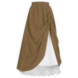 Pbong  Spring European Vintage Style Women High Waist Ruffled Long Skirt Solid White Party Dance Victorian Cosplay Costume Skirt