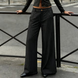 Pbong  Commuter Style Low Waist Striped Contrast  Color Suit Pants Women's Casual Straight Leg Loose Button-Fly Bottoms Fashion New