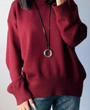Basic Winter Burgundy Oversize Sweater Women O Neck Warm Pullovers Loose Knitwear Women's Sweater Winter Clothes Women 