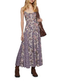 Pbong  Bohemian Romantic Purple Floral Cami Maxi Dresses Female Corset Top Backless Draped Flowy Skirt for Beach Weddings