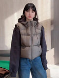 Vintage Y2K Puffy Vest Women Loose Sleeveless Warm Winter Cotton Vest Streetwear Casual Retro American Solid Hooded Vest