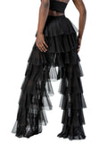 Pbong  Women Wide Leg Pants High Waist Layered Tulle Pants Loose Beach Long Trousers Streetwear