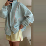 Pbong   Autumn Winter Casual Patchwork Women Coat Elegant Long Sleeve Zippers Pocket Stand Collar Female Jacket Lady Streetwear New