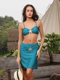 Fashion Blue Satin Mini Skirt Bikini Set For Women Sexy Backless Tank Tops Bodycon Skirts 2025 New Vocation Beach Swimming Wear