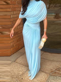 Elegant Pleated Shawl Long Dresses Women Vintage Sleeveless Slim Fit Evening Dress Female Spring Summer Chic Party Vestidos