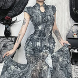 Vintage Chinese Style Skirt Women Aesthetic Fairy Grunge Elegant Butterfly Printed High Waist Skirt Y2k E-girl Clubwear