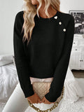 New diagonal shoulder button round neck long sleeved casual knitted sweater