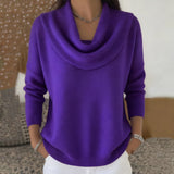 Pbong  Women Autumn Winter Pullover Sweater New Solid Color Stacked Collar Long Sleeve Comfortable Female Casual Pocket Pullover