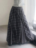 Pbong  Fashion Vintage Skirts Plaid Patchwork High Waist Female Slim Long Skirt  Spring Autumn New All Match Design Women Clothing
