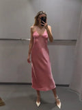 Women Pink Ruffles Edge Backless Lace-up Halter Dress Sexy Sleeveless High Waist Vestidos New Beach Vocation Party Robes