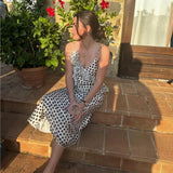 Women's Polka Dot Layered Decorative Satin Sleeveless Suspender Dress Ruffle Slim Chic Party Dress Fashion Female Clothing 2025