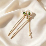New Chinese Style Green Zircon Flower Hair Stick For Women Vintage Imitation Pearl Tassel Hair Stick Hair Accessories