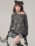 Gothic Vintage Oversize Long sleeve T shirt Women Sweet Sexy Off shoulder Tops Spring Autumn Fashion Holes Basic Tees