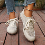 Pbong  Mesh and Suede Lace Up Casual Shoes, Breathable Sneakers with TPR Sole, Comfortable Walking Sport Shoes for Women