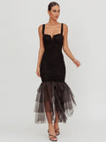 Mesh Backless Sexy Maxi Dress For Women Gown Two Layer Spaghetti Strap Sleeveless Ruched Bodycon Club Party Dress