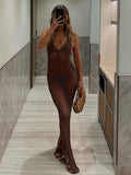 Pbong  Women's Summer Knitted Deep V Neck Cover Ups Crochet Cutout Backless Split Dress Hollow Out Bikini Swimsuit Sundress