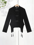 Pbong   Autumn Women's Short Jacket Black Single Breasted Stand Collar Long Sleeve Irregular Hem Female Coat Fashion Streetwear New